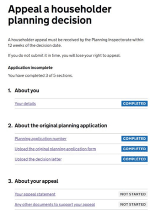 Appeal a householder planning decision screen