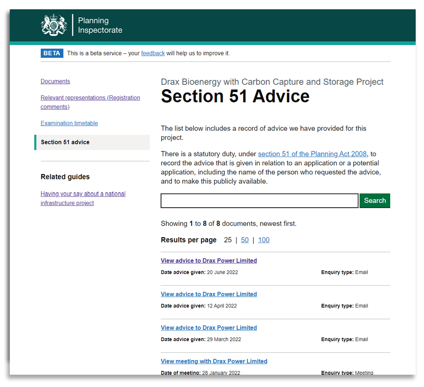 Screenshot of section 51 advice page