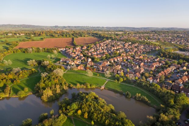 Aerial View of Suburban Town