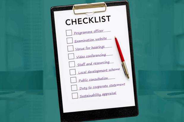 Checklist showing elements of the local plan pre-examination checklist items 